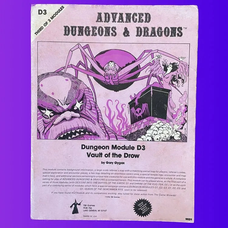 Vault of the Drow D3 9021 AD&D 1e (Monochrome) - Lichyard Games