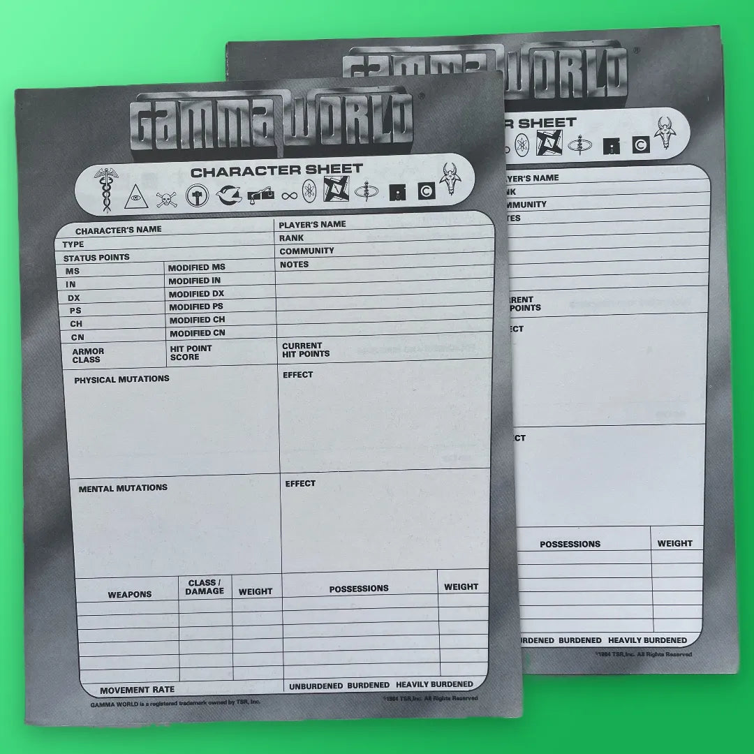 Player Character Sheets GW AC2 Gamma World 7507