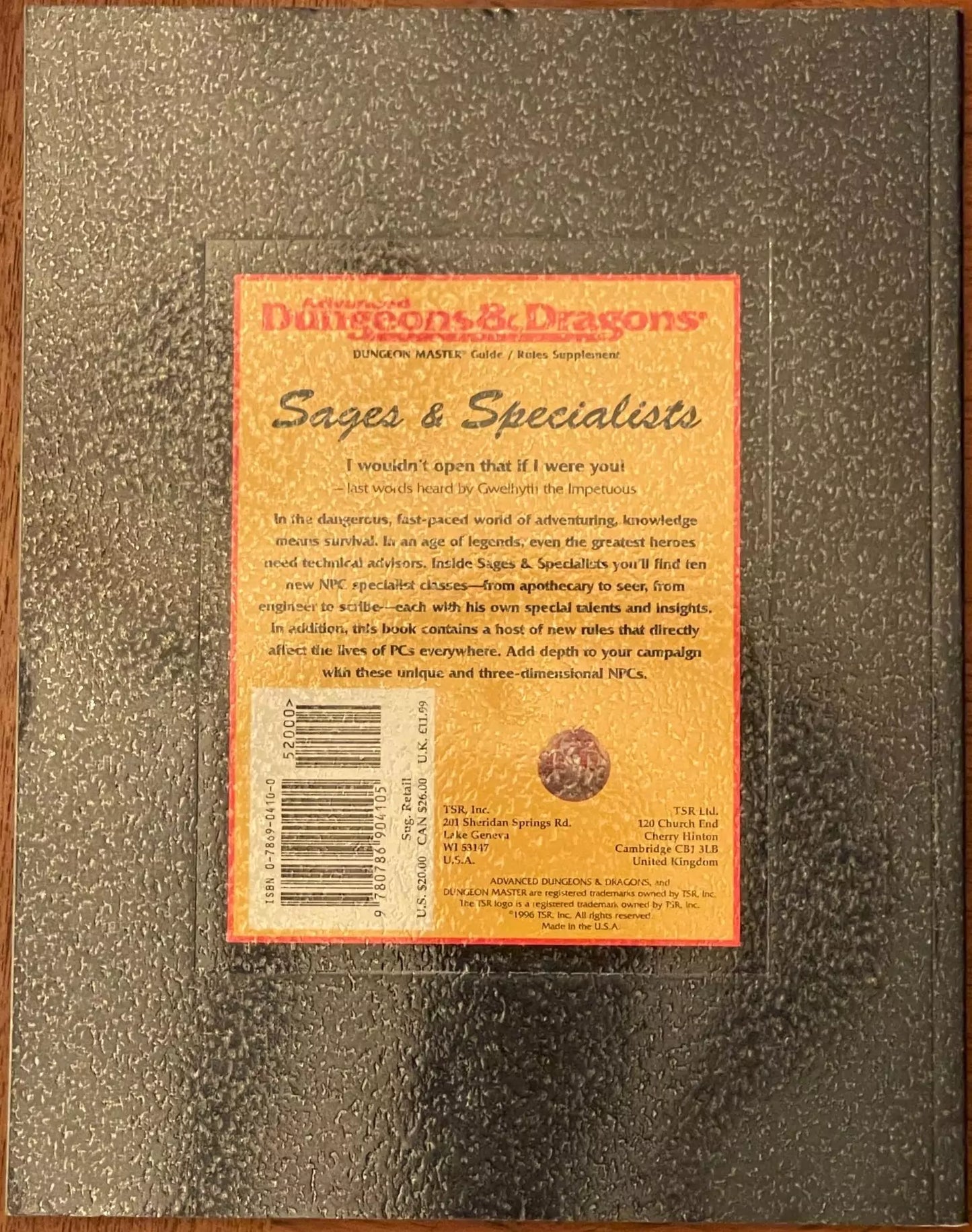 Sages & Specialists DMGR8 2146 AD&D 2e - Lichyard Games