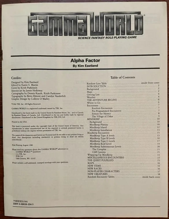 Alpha Factor Gamma World GW6 7509 - Lichyard Games