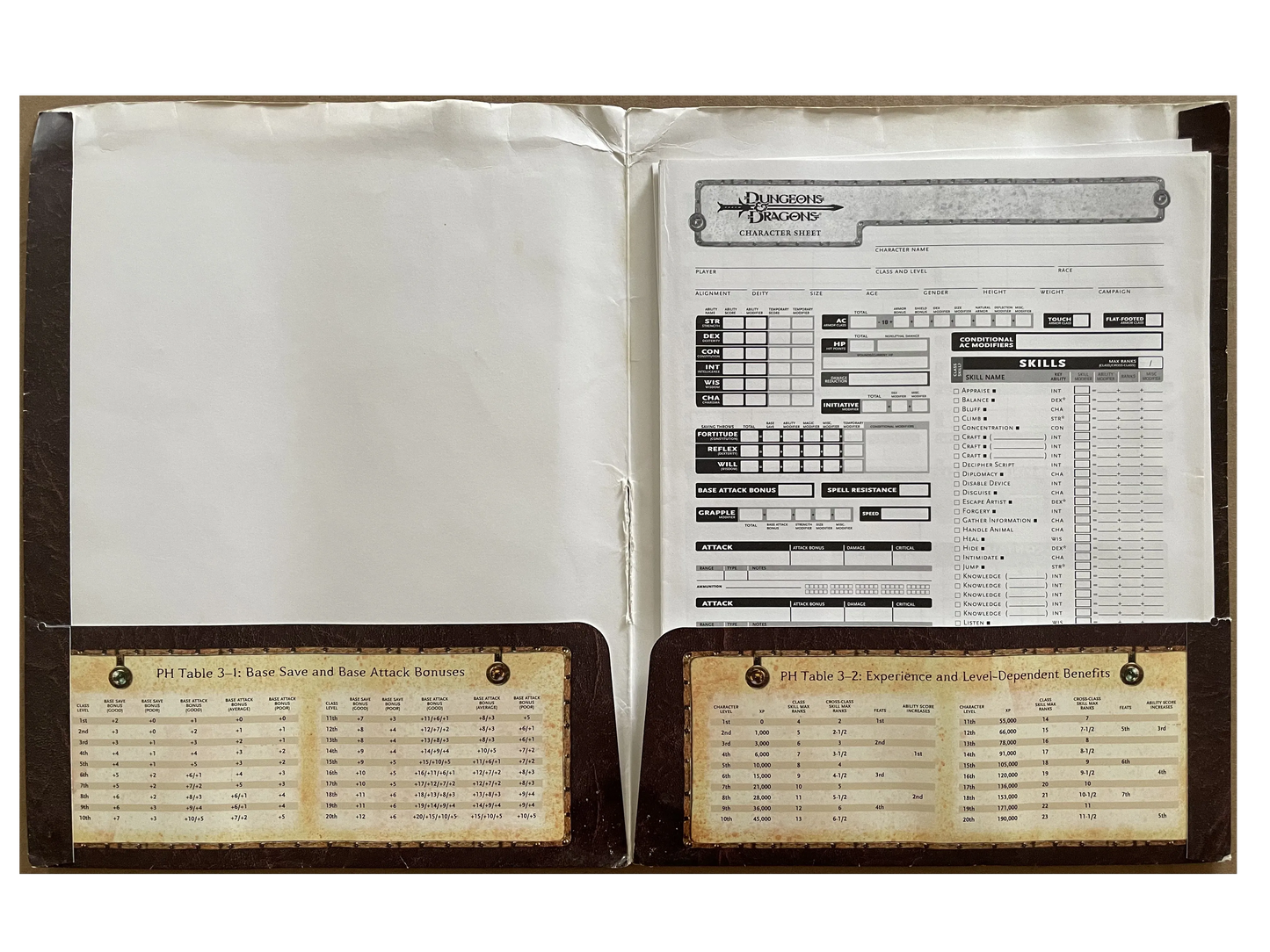 Character Sheets and Folder Dungeons & Dragons 3e - Lichyard Games
