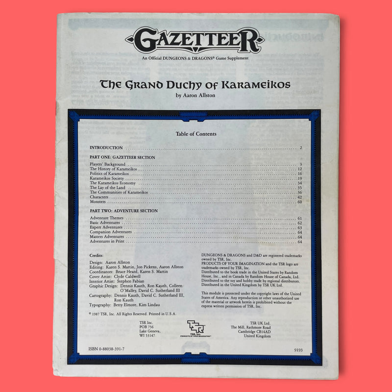The Grand Duchy of Karameikos Gazetteer GAZ1 9193 Dungeons & Dragons