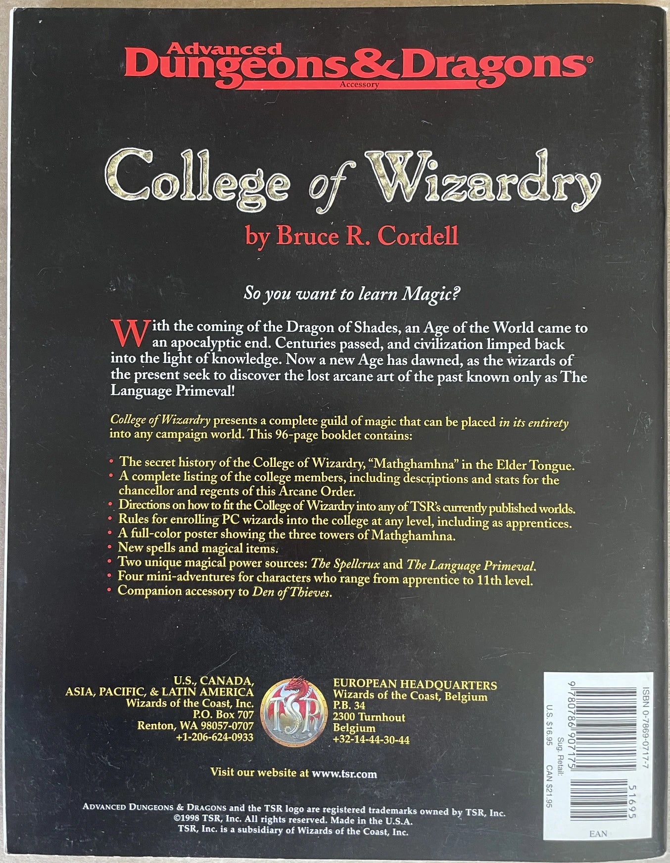 College of Wizardry 9549 Advanced Dungeons & Dragons 2e - Lichyard Games
