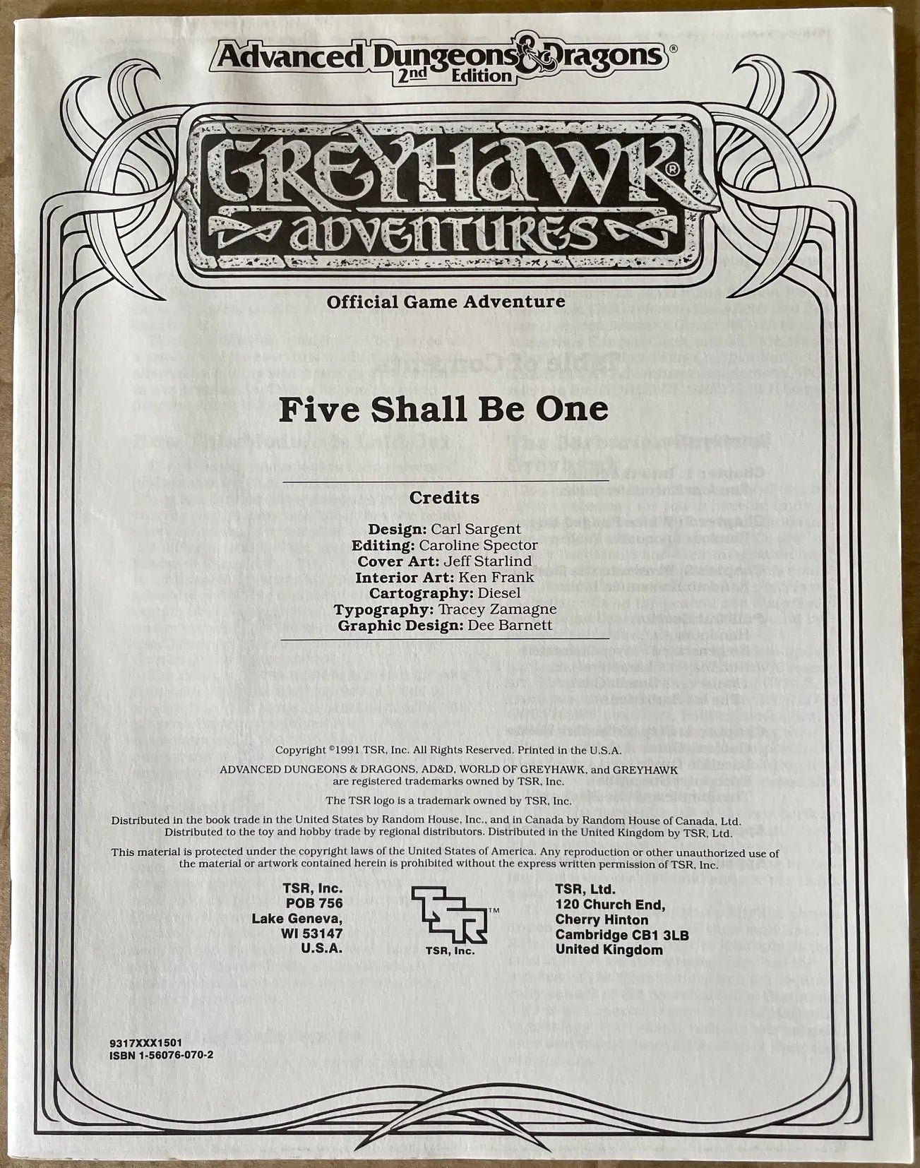 Five Shall Be One Greyhawk Adventures WGS1 9317 AD&D 2e - Lichyard Games