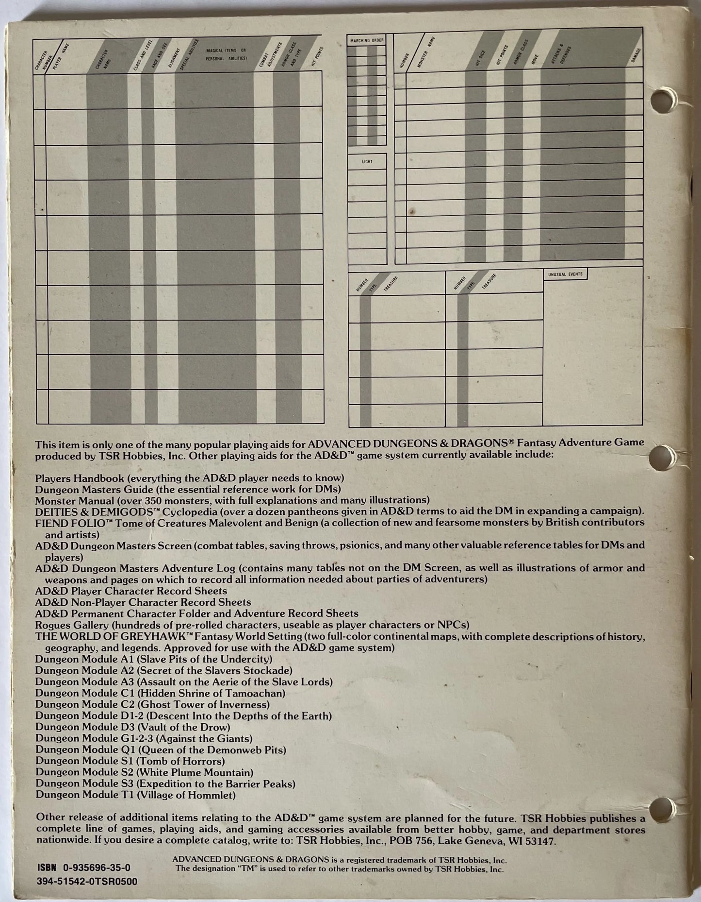 Dungeon Masters Adventure Log 9036 Advanced Dungeons & Dragons - Lichyard Games