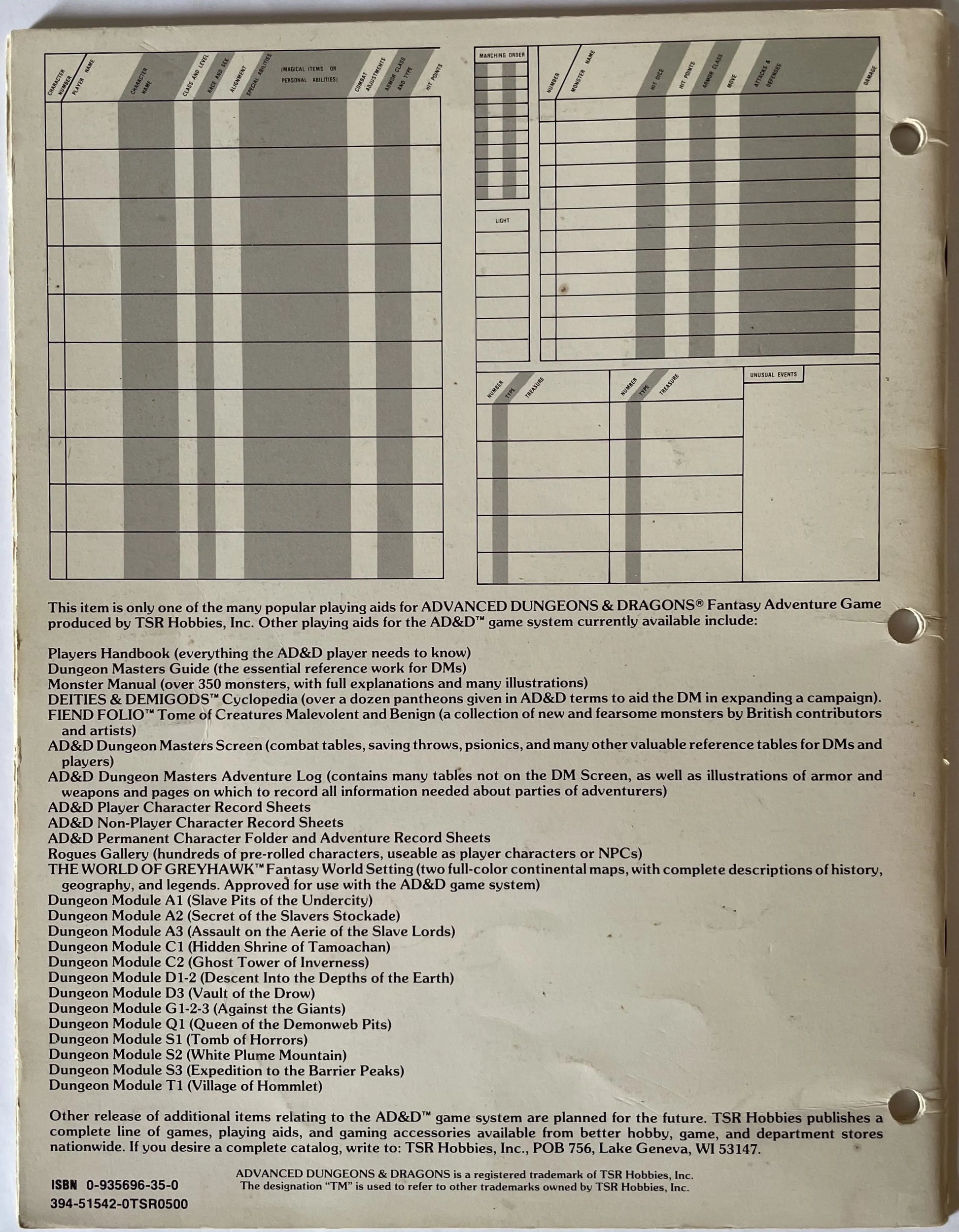 Dungeon Masters Adventure Log 9036 Advanced Dungeons & Dragons - Lichyard Games