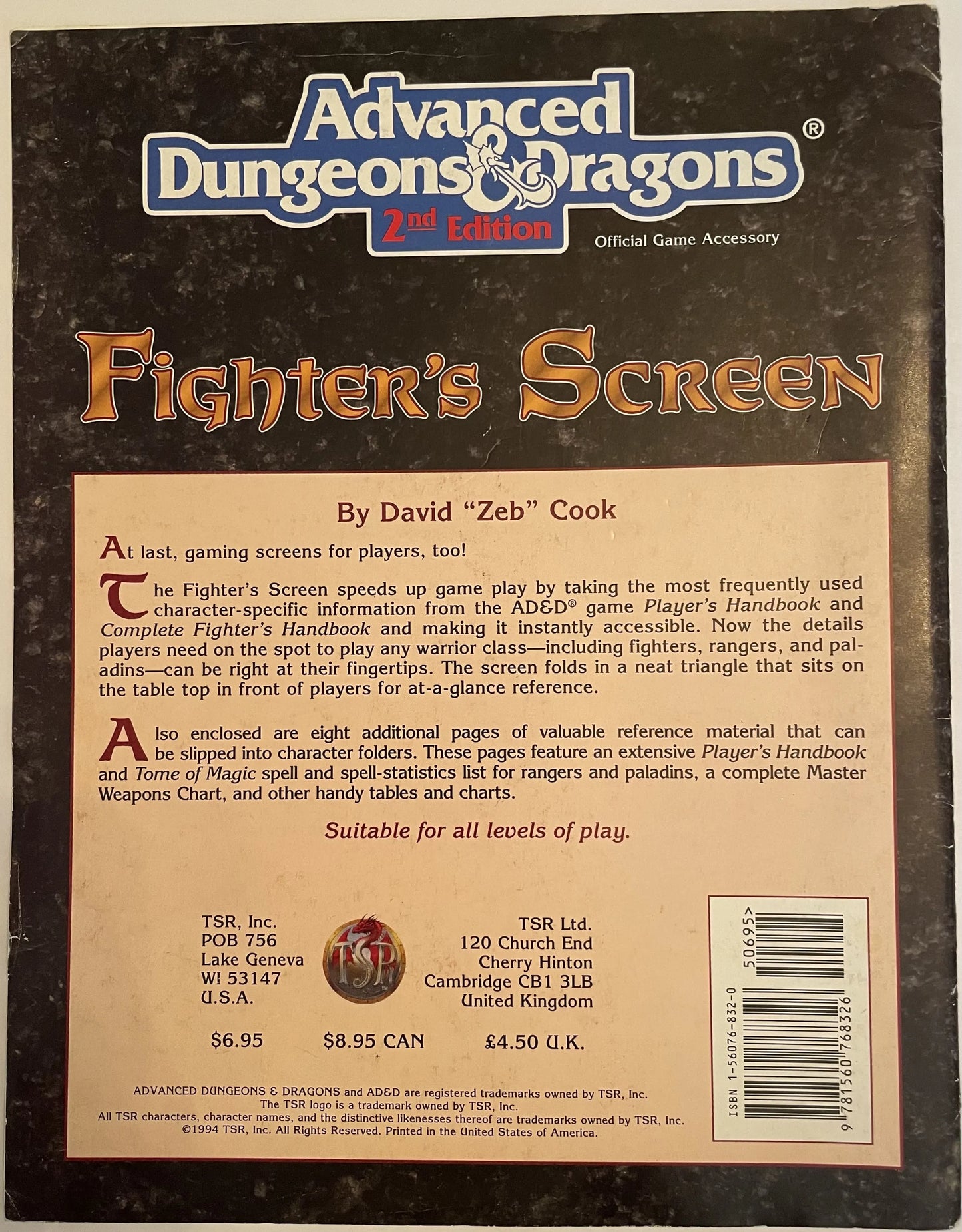 Fighter's Screen 9457 Advanced Dungeons & Dragons 2e - Lichyard Games