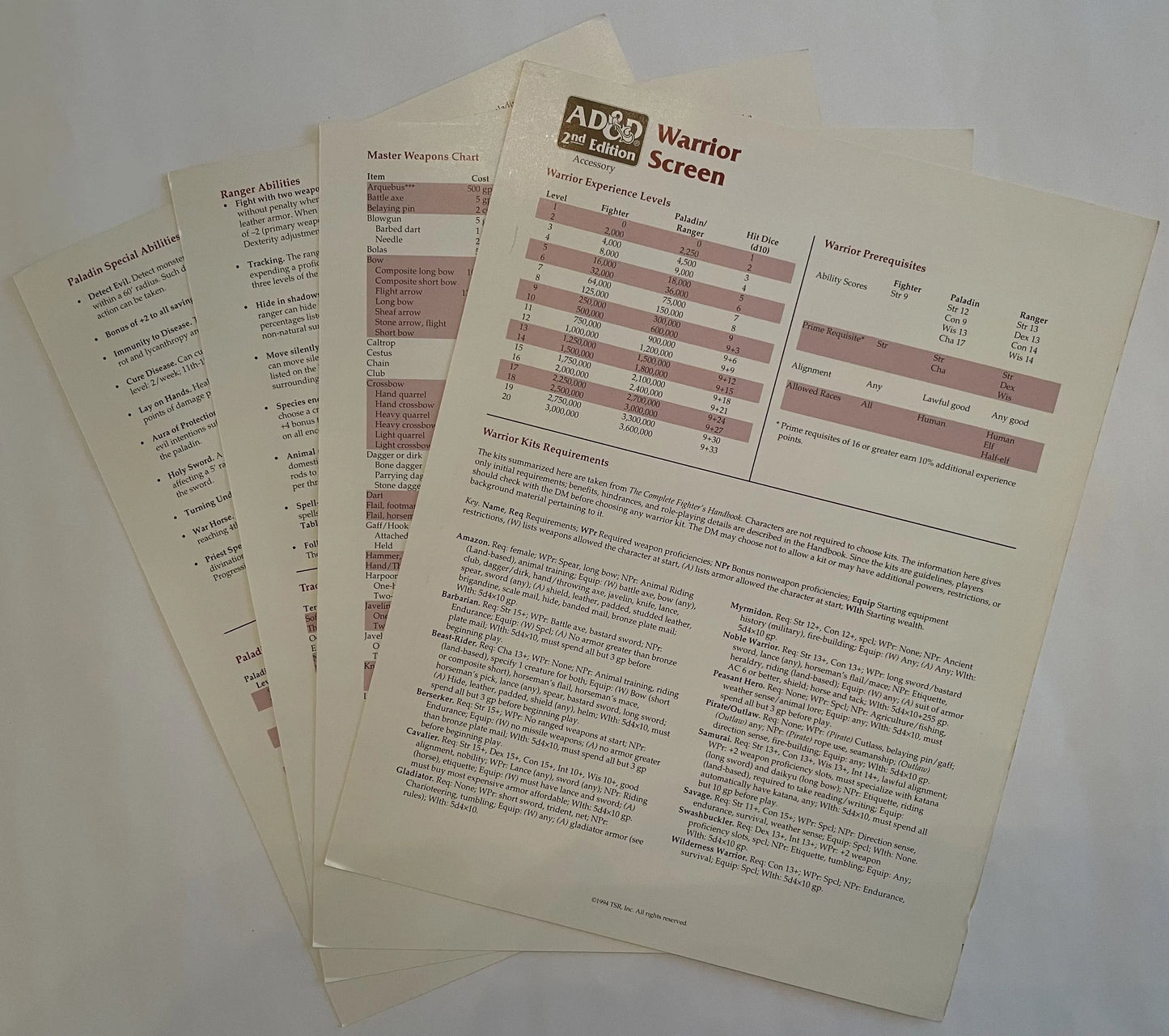 Fighter's Screen 9457 Advanced Dungeons & Dragons 2e - Lichyard Games
