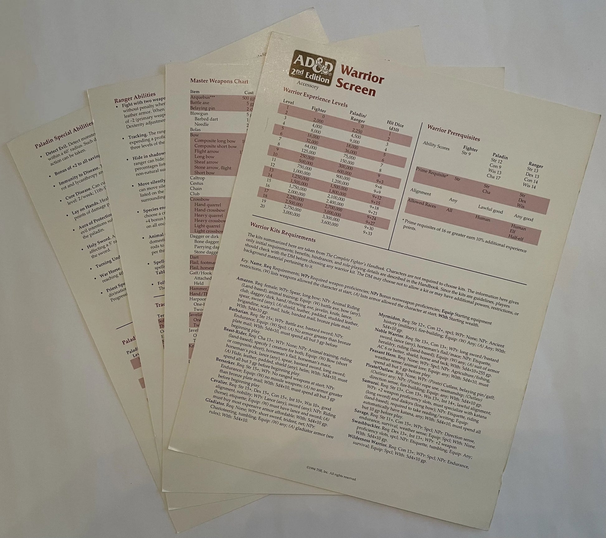 Fighter's Screen 9457 Advanced Dungeons & Dragons 2e - Lichyard Games