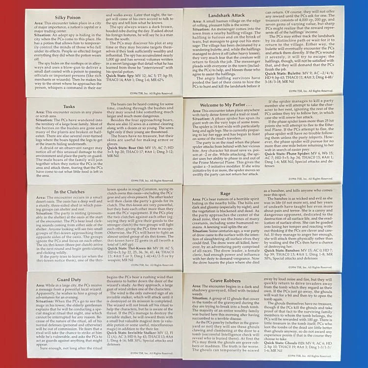 Deck of Encounters Set One 9407 The Official Dungeon Master Decks AD&D 2e