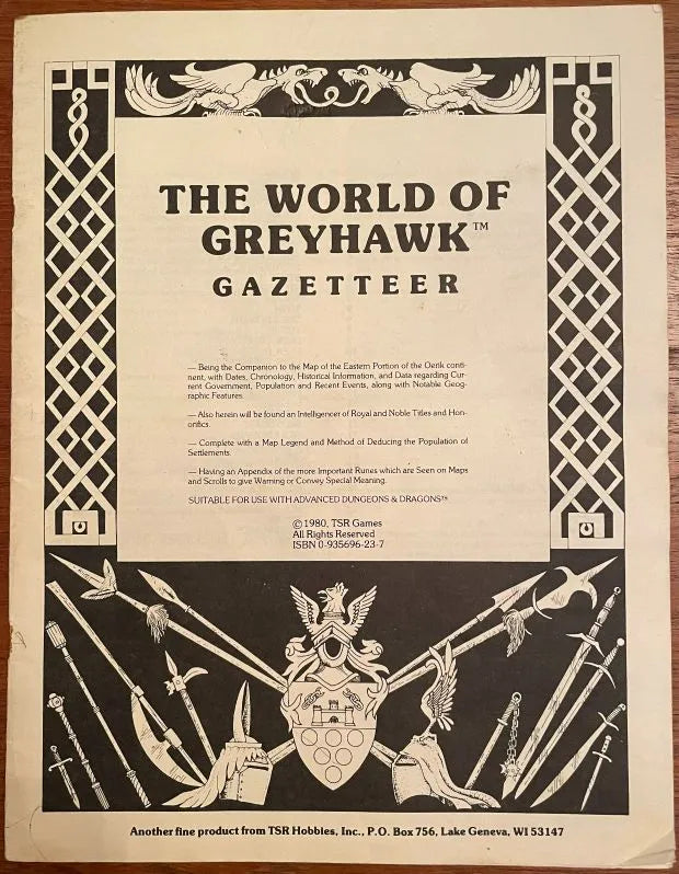 The World of Greyhawk Folio 9025 Advanced Dungeons and Dragons - Lichyard Games