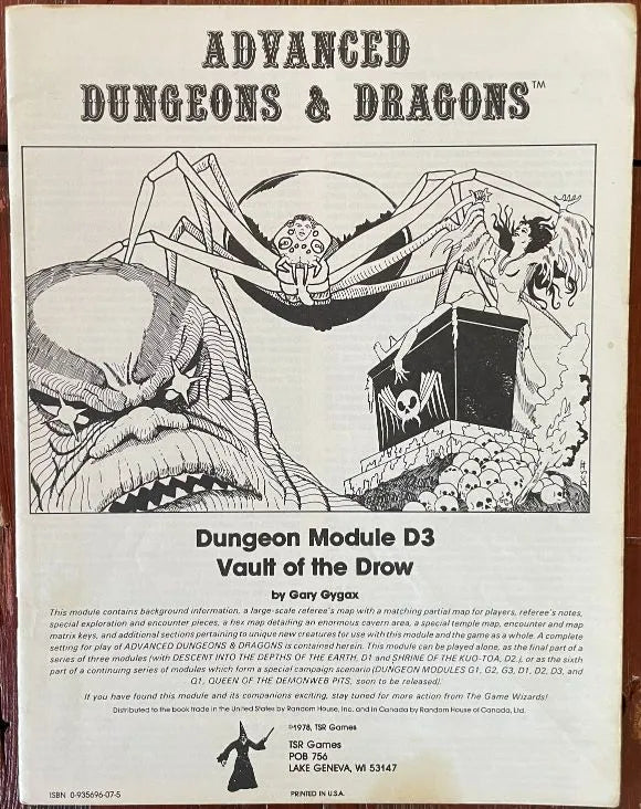 Vault of the Drow D3 9021 AD&D 1e (Monochrome) - Lichyard Games