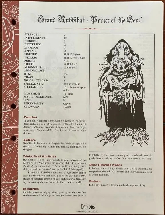 Demons Role Aids 752 Mayfair Games AD&D - Lichyard Games