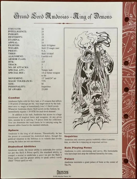 Demons Role Aids 752 Mayfair Games AD&D - Lichyard Games