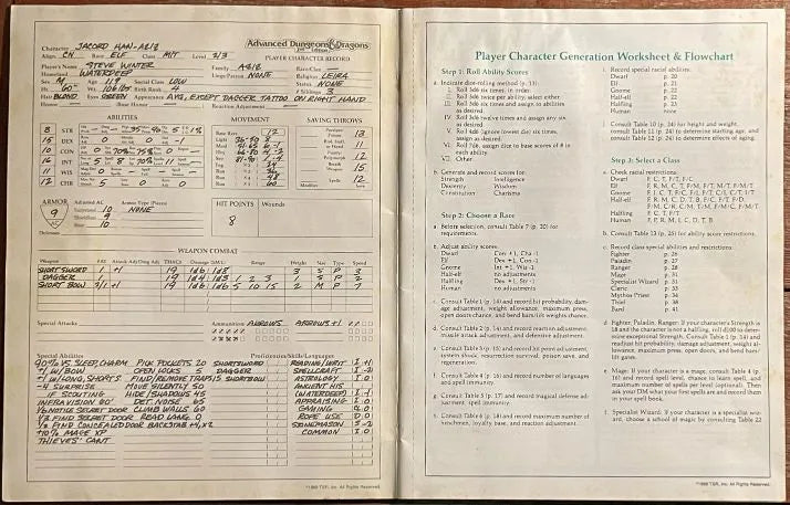 Character Record Sheets REF2 9264 Advanced Dungeons & Dragons 2e - Lichyard Games