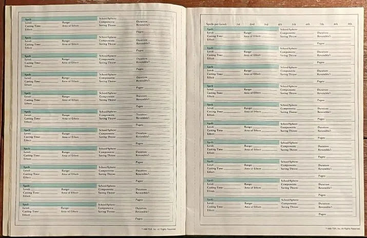 Character Record Sheets REF2 9264 Advanced Dungeons & Dragons 2e - Lichyard Games