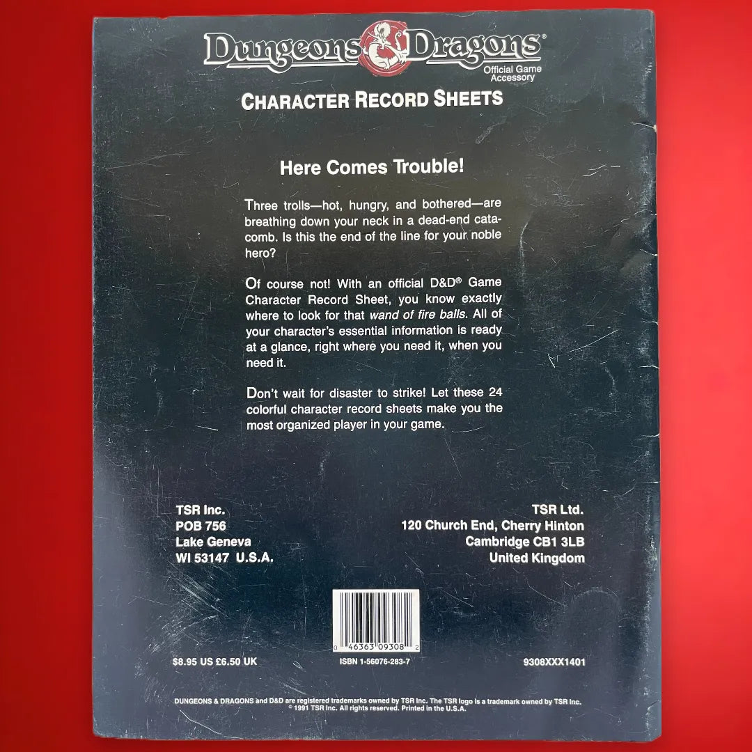 Character Record Sheets DDREF1 9308 Dungeons & Dragons