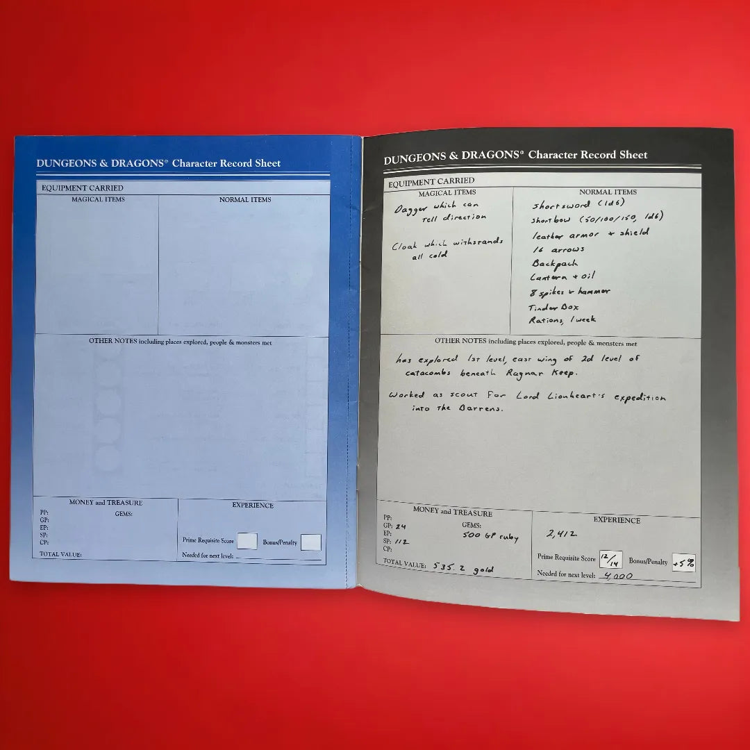Character Record Sheets DDREF1 9308 Dungeons & Dragons