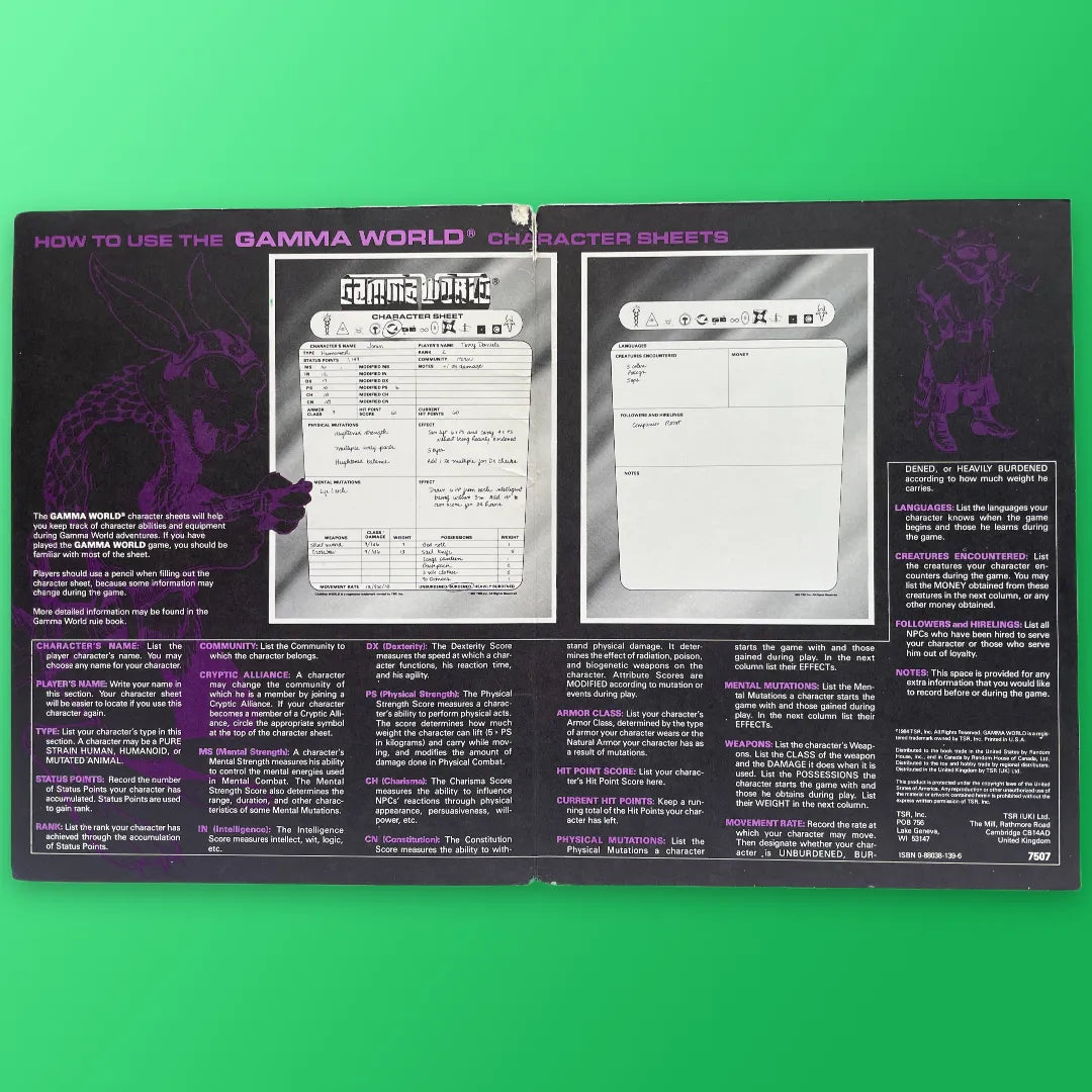 Player Character Sheets GW AC2 Gamma World 7507