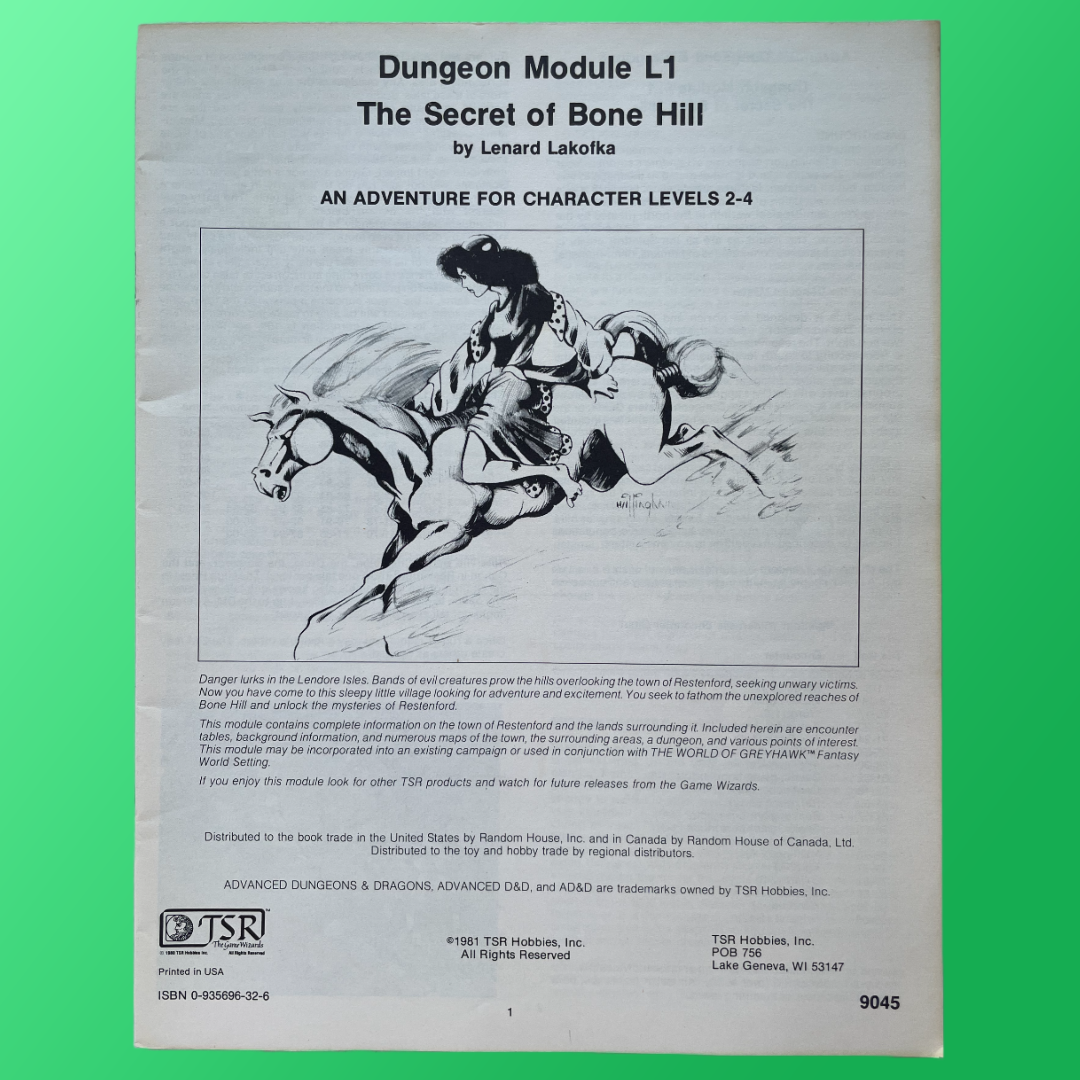 The Secret of Bone Hill L1 9045 Advanced Dungeons & Dragons 1e